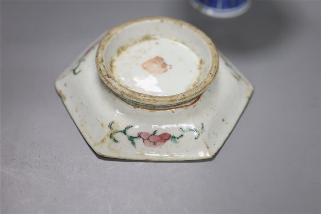 A late 19th century Chinese blue and white porcelain stem cup, decorated throughout with cranes, Qianlong mark to side, 8cm high, 11cm